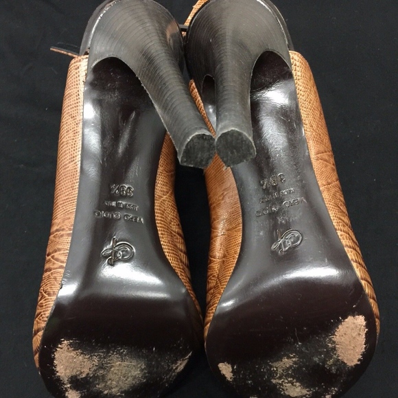 Proenza Schouler 100% Leather Cognac Lizard Peep-toe Sandals - Picture 6 of 8